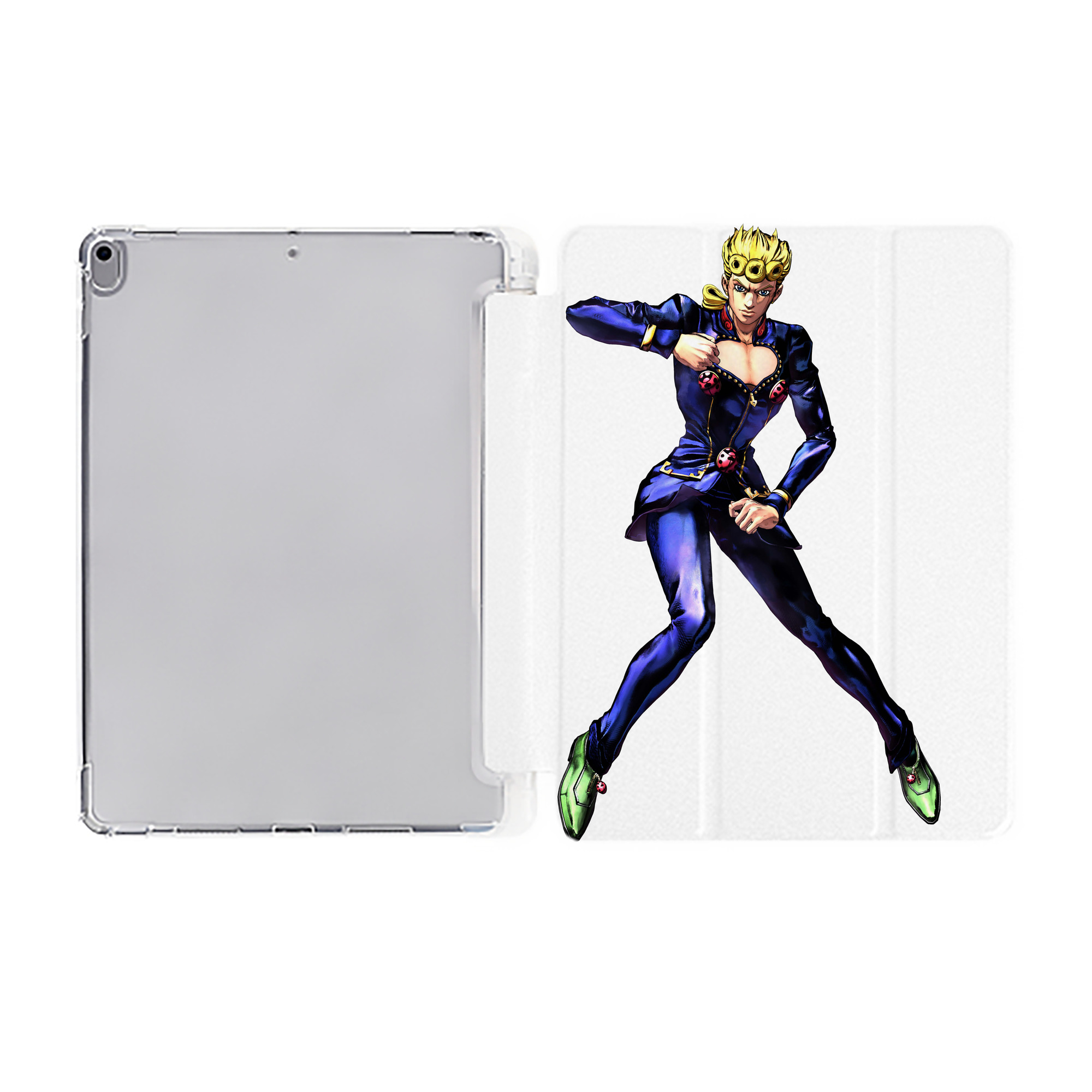 （画像用） ジョジョの奇妙な冒険 ジョルノ?ジョバァーナ JoJo's Bizarre Adventure Giorno Giovanna IPad ケース ペン収納付き 三つ折りスタンド PUレザー×シリコン 対応機種9.5/10.5/10.9インチ